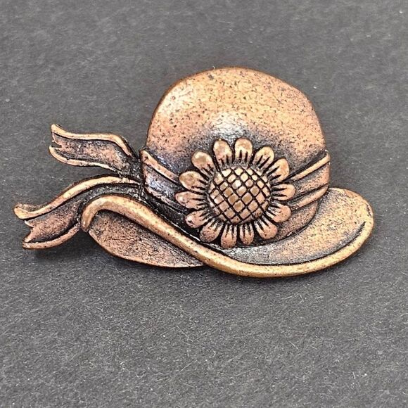 Vintage JJ Jonette Copper Hat Cap Sunflower Flower Floral Lapel Brooch Pin - Picture 8 of 8